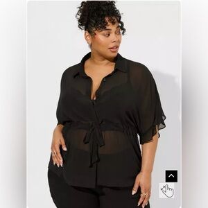 Torrid Chiffon Dolman Button Up Short Sleeve black blouse top size 26 (4) New